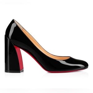 Christian Louboutin black patent leather Miss Sab block heel pumps